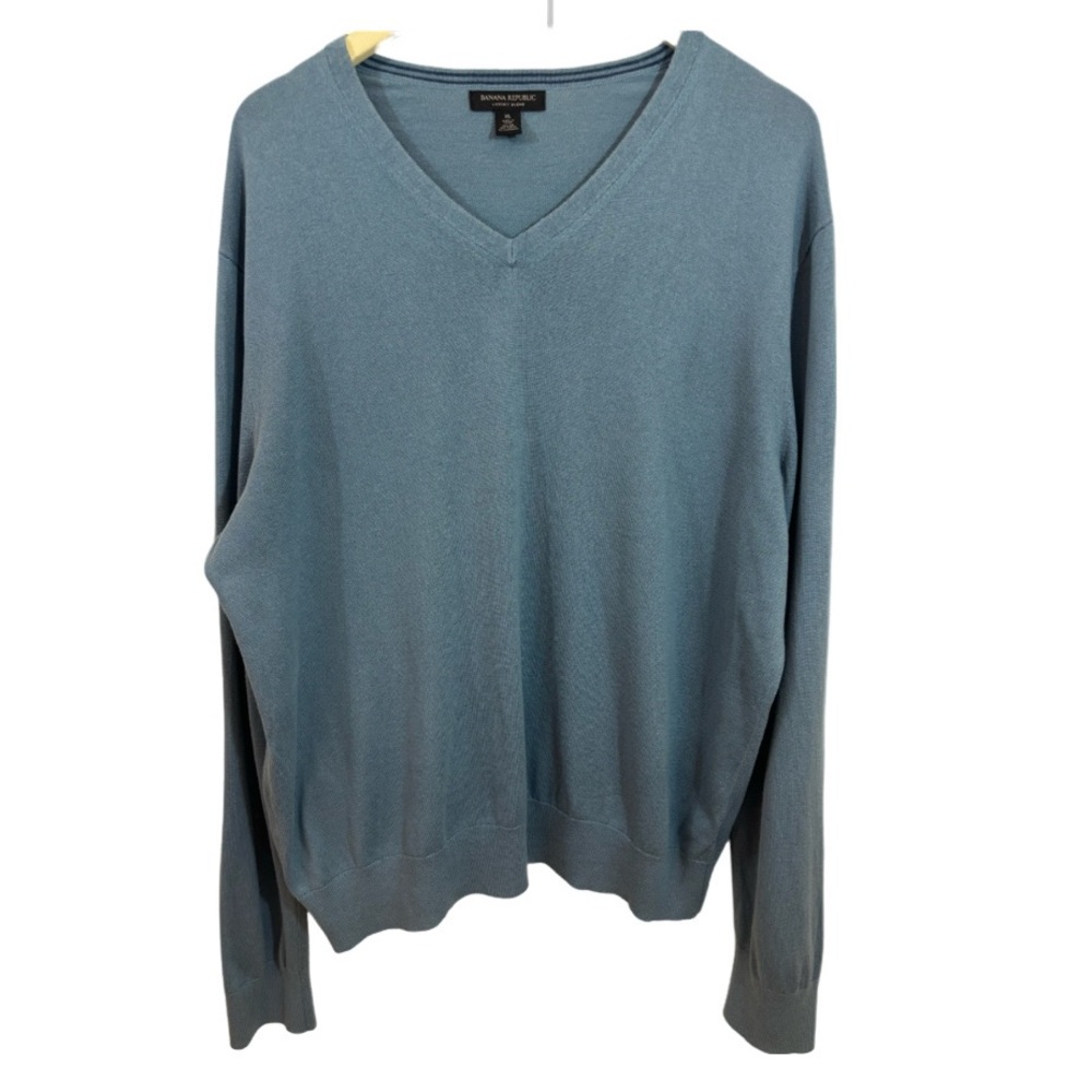 Banana Republic Silk Cashmere Sweater Men's Sz XL Teal Blue Luxury Blend V-Neck